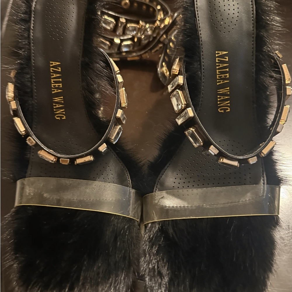 Azalea Wang Statement Fur Rhinestone Strap Heels – Size 9
